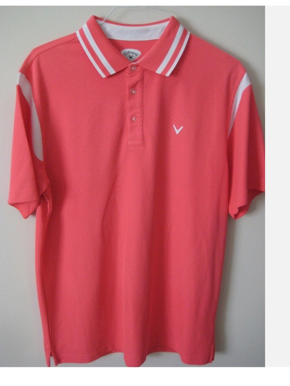 Callaway Golf Men's Size extra Large Pink w/White Trim Short Sleeve Polo